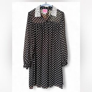 Black Polka Dot Dress with Lace Collar